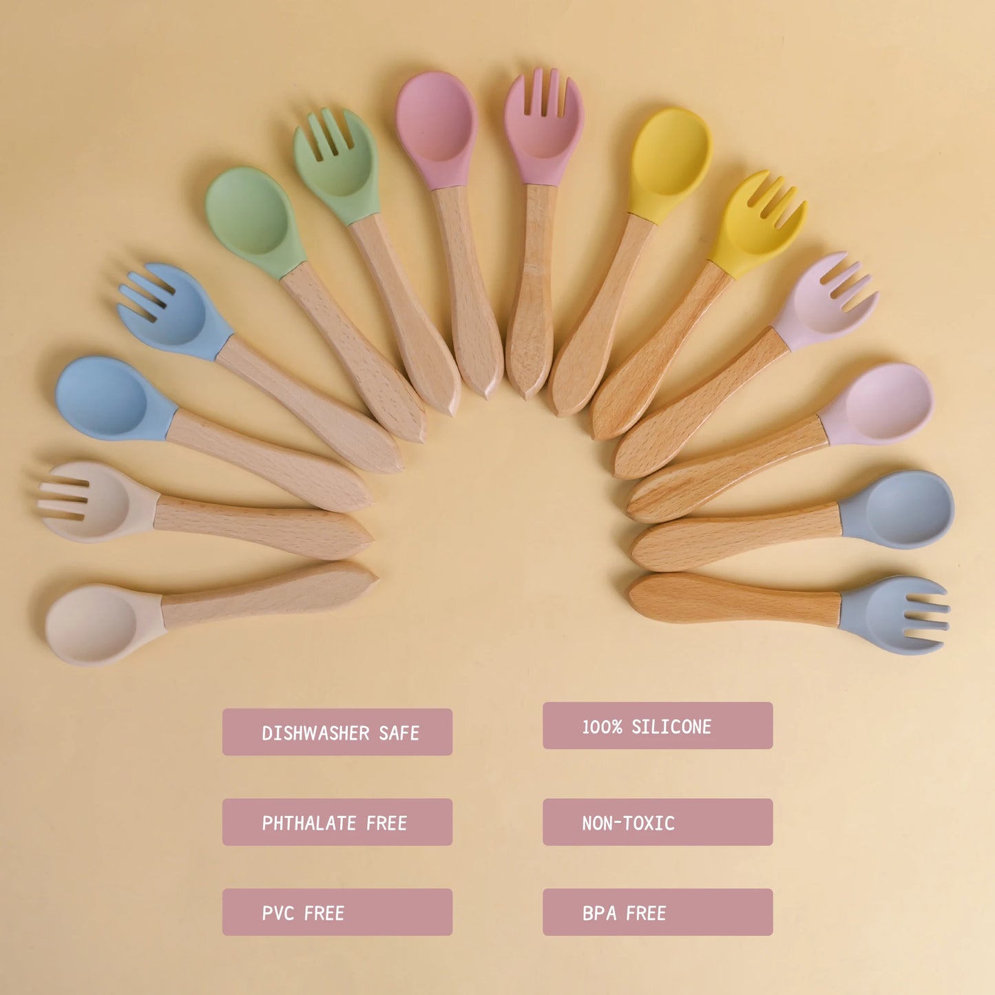 Baby Silikon Löffel & Gabel Set mit Holzgriff – BPA-frei & sicher fürs Essen