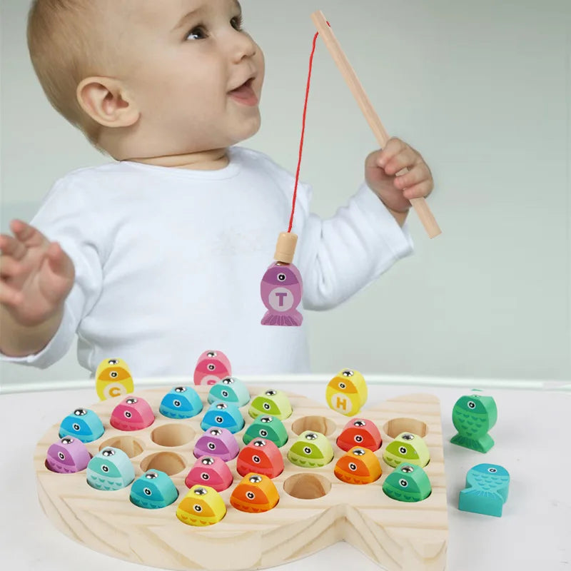 Montessori Holz-Angelspiel – Lernspiel mit Zahlen & Buchstaben