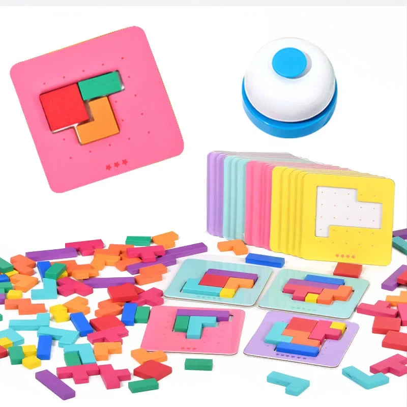 Montessori Puzzle-Battle – Farb- & Formenlernspiel mit Holzbausteinen