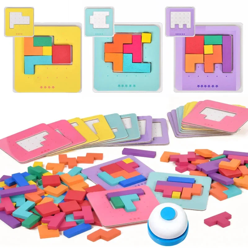 Montessori Puzzle-Battle – Farb- & Formenlernspiel mit Holzbausteinen