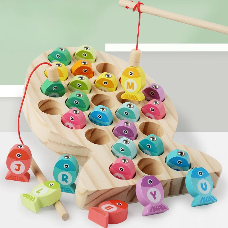 Montessori Holz-Angelspiel – Lernspiel mit Zahlen & Buchstaben