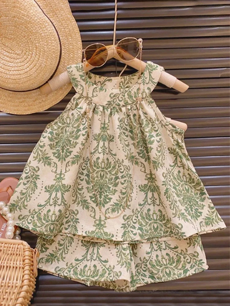 Sommer-Outfit für Mädchen – 2-teiliges Set mit Blumenmuster & Halterneck