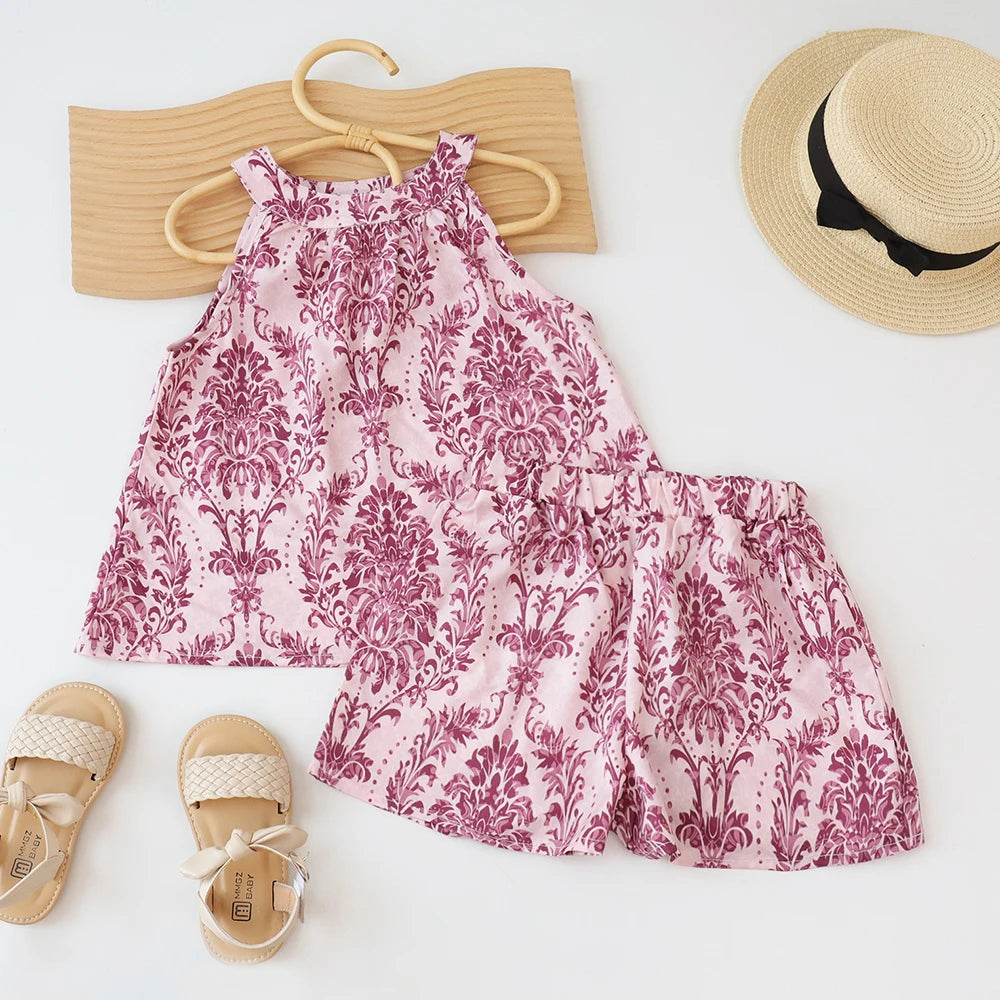 Sommer-Outfit für Mädchen – 2-teiliges Set mit Blumenmuster & Halterneck
