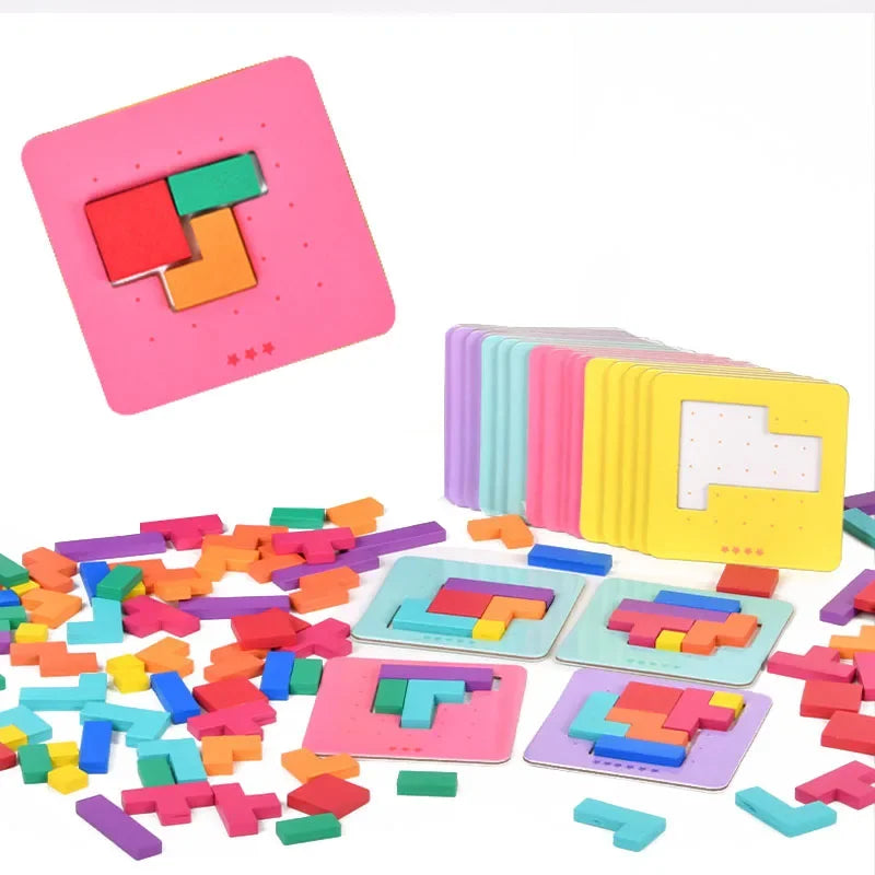 Montessori Puzzle-Battle – Farb- & Formenlernspiel mit Holzbausteinen