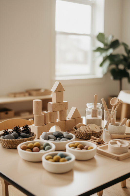 Pädagogisches Spielmaterial für die Kita – hochwertige Holzbausteine, Naturmaterialien und Lernspielzeug für frühkindliche Bildung