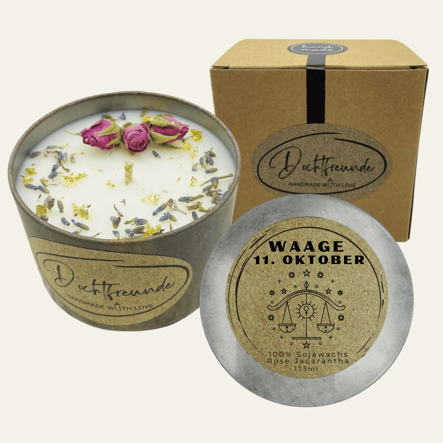 Sternzeichen Waage Duftkerze - Handgemachte Sojawachs-Kerze - Personalisiertes Astrologie-Geschenk