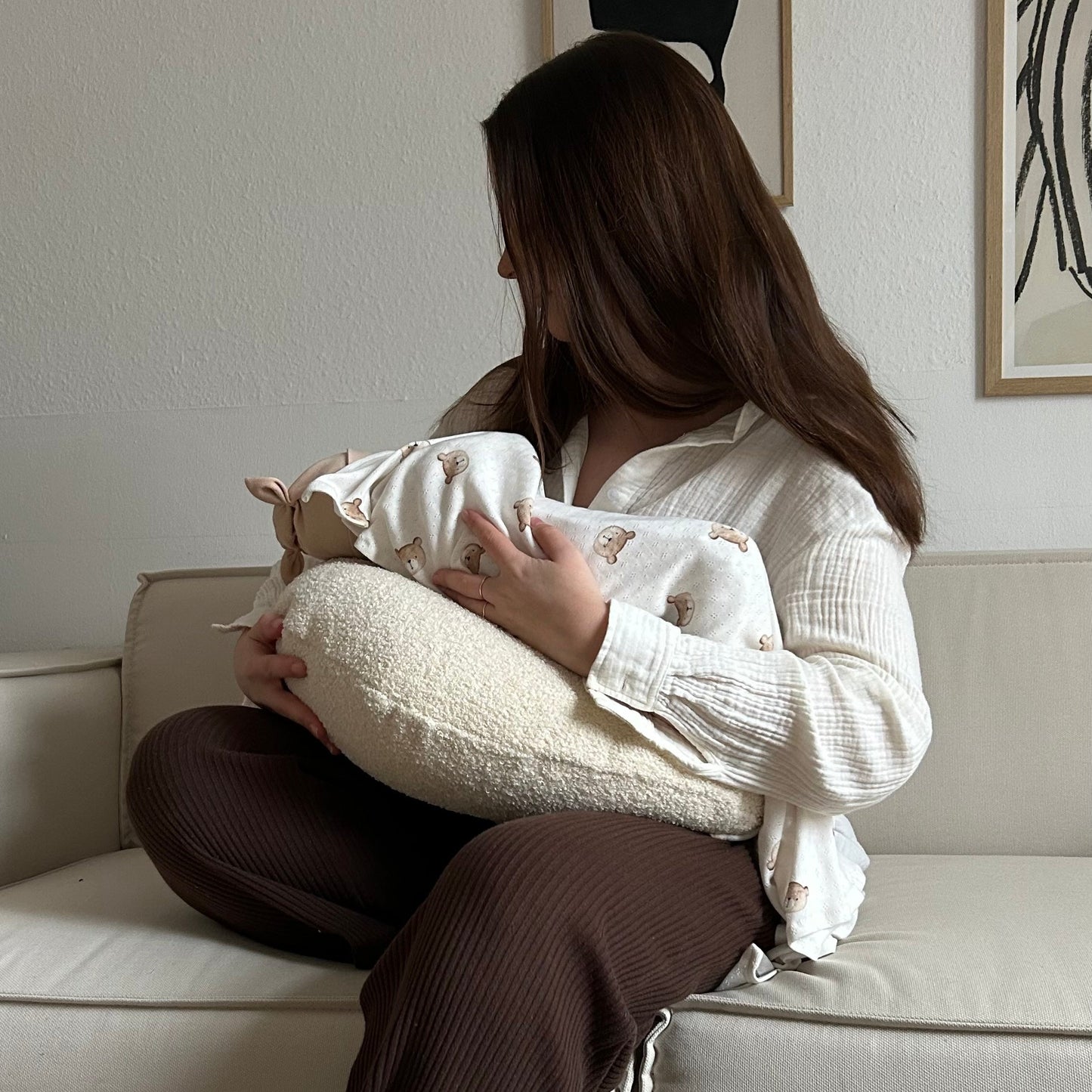 Stillkissen U-Form Teddystoff Bouclé mit abnehmbaren Bezug – ergonomisches Mondstillkissen