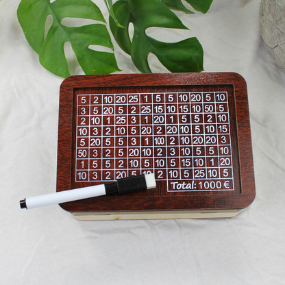 Sparbox aus Holz (3 Sparziele)