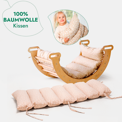 4in1 Montessori Klettergerüst Set: Kletterdreieck mit Rutsche, Kletterbogen mit Kissen, für Kinder 1-7 Jahre – Beige