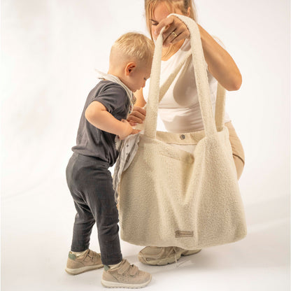 Shopper Mom Bag Bouclé Teddystoff- Ideal für den Alltag, Kinderwagen, Cross Shoulder