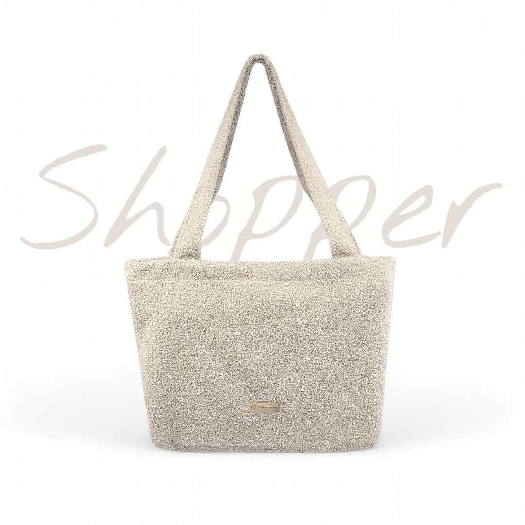 Shopper Mom Bag Bouclé Teddystoff- Ideal für den Alltag, Kinderwagen, Cross Shoulder