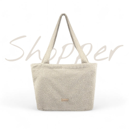 Shopper Mom Bag Bouclé Teddystoff- Ideal für den Alltag, Kinderwagen, Cross Shoulder