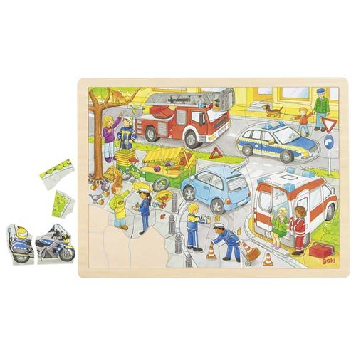 Goki 57429 Einlegepuzzle Polizeieinsatz Holz Puzzle Polizei ab 3 Jahren