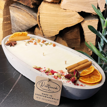 Handgemachte Betonduftkerze "Grey-Ship" Bio Sojawachs mit Vanilla Toffee Duft. Beton Deko Interior Design