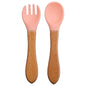 Baby Silikon Löffel & Gabel Set mit Holzgriff – BPA-frei & sicher fürs Essen