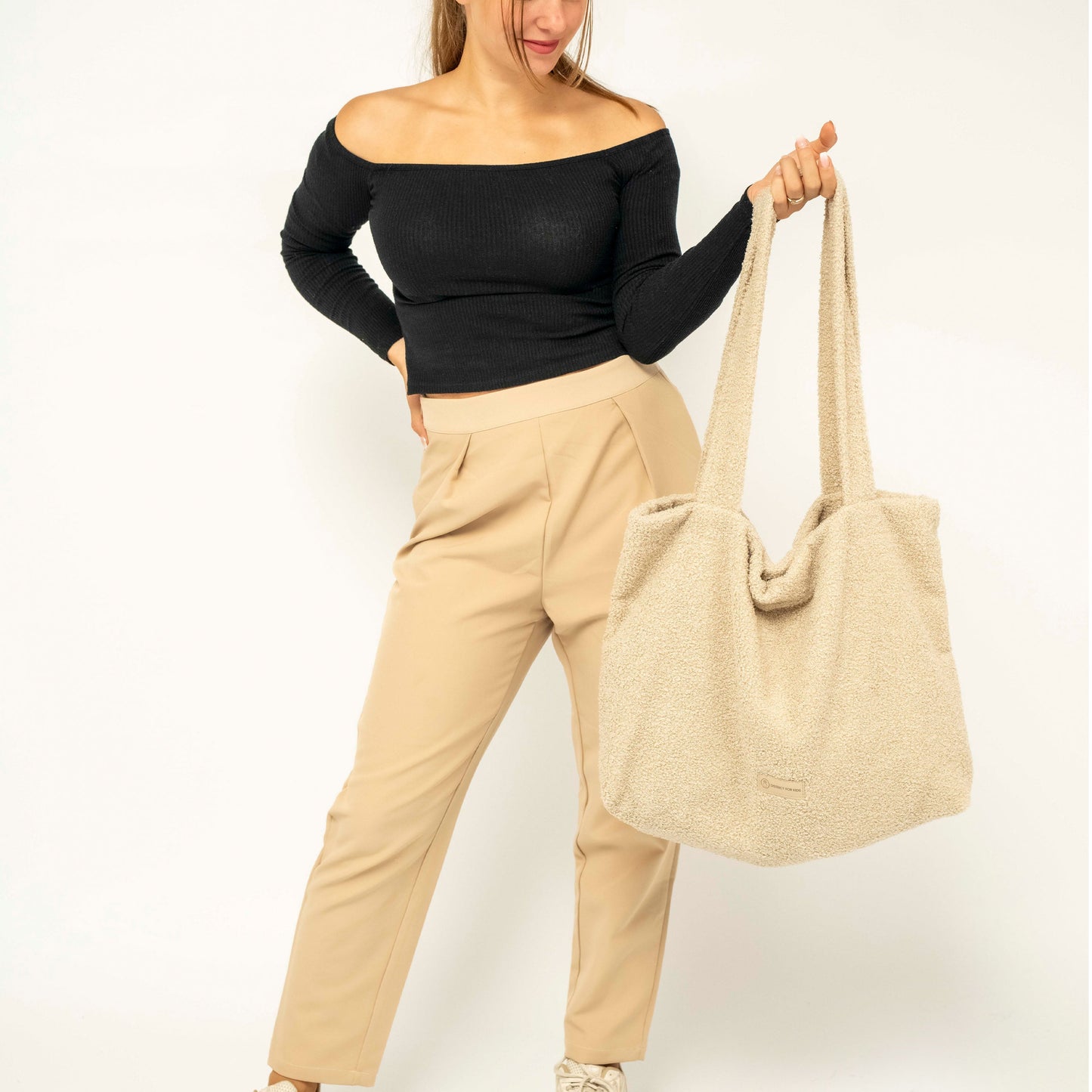 Shopper Mom Bag Bouclé Teddystoff- Ideal für den Alltag, Kinderwagen, Cross Shoulder