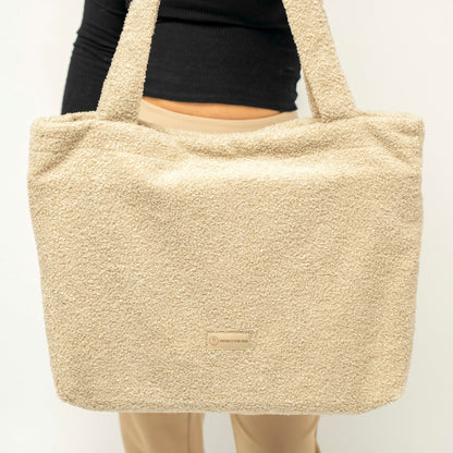 Shopper Mom Bag Bouclé Teddystoff- Ideal für den Alltag, Kinderwagen, Cross Shoulder