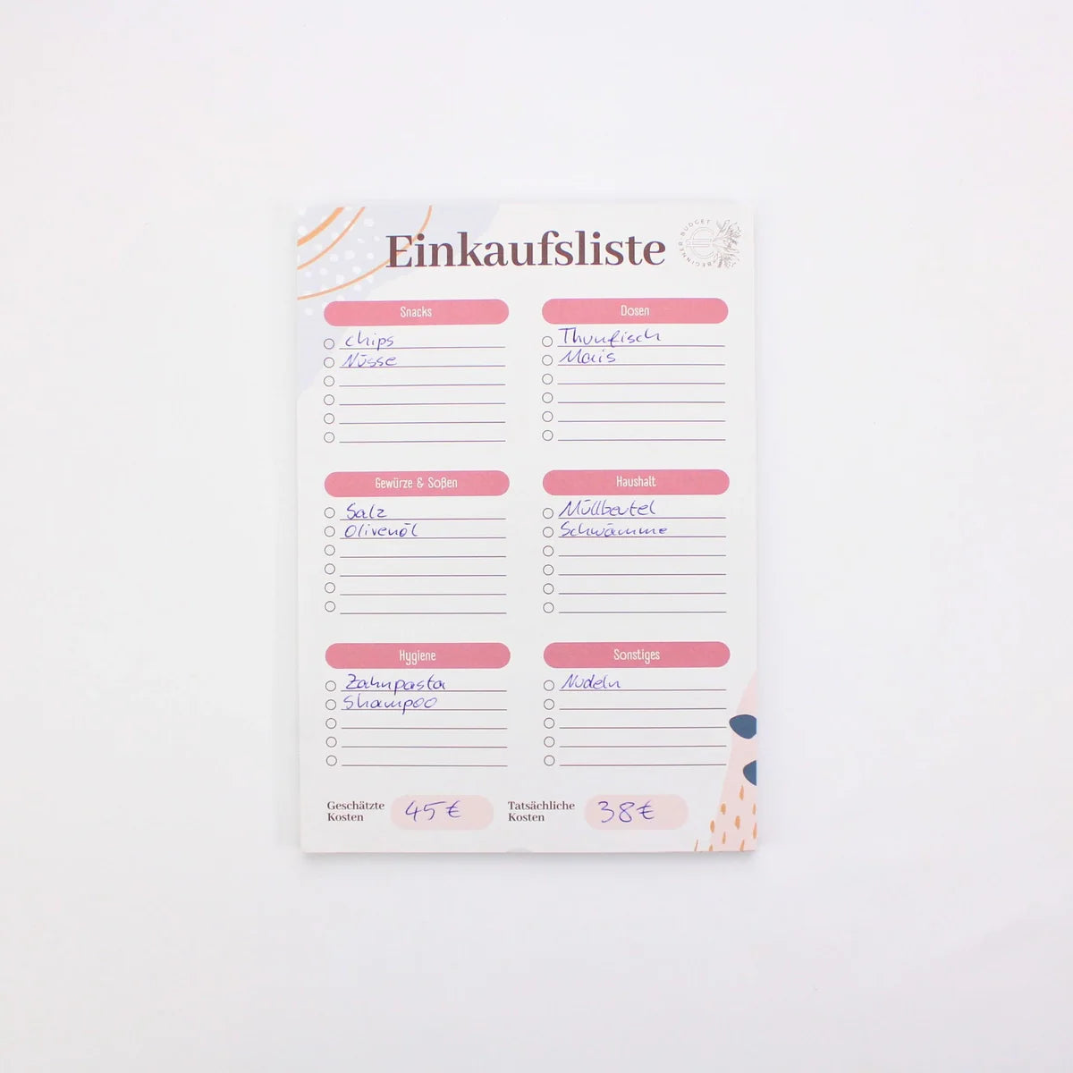 Einkaufslisten (strukturiert) - 50er Block - DIN A5