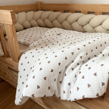 Bettwäsche gebrauchsfertig Musselin Herzen braun – Weich & Atmungsaktiv