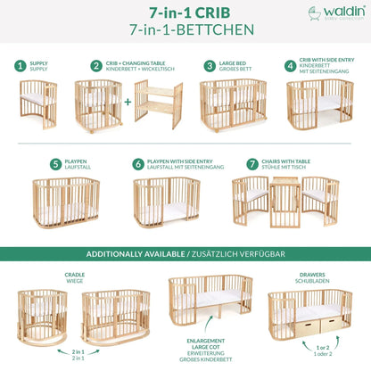 Babybett 7-in-1 – Ein Bett für viele Jahre - mitwachsend | Quadratische Form
