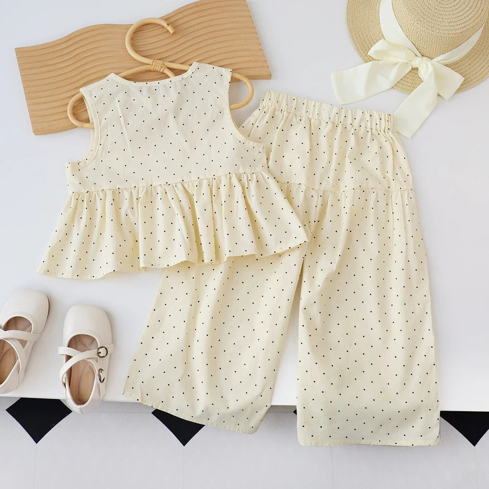 Süßes Sommer-Set für Mädchen – Polka Dot Top & Weite Hose