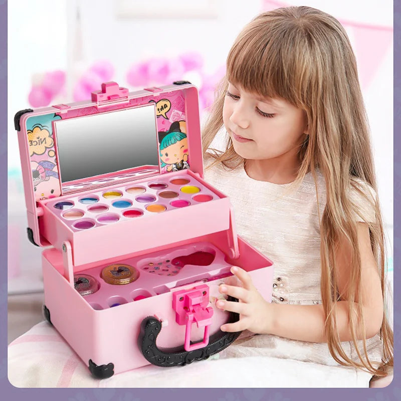 Kinder Schminkspielset – Prinzessinnen-Make-up Box mit Lippenstift & Lidschatten