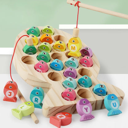 Montessori Holz-Angelspiel – Lernspiel mit Zahlen & Buchstaben