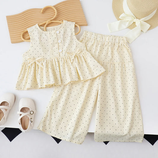 Süßes Sommer-Set für Mädchen – Polka Dot Top & Weite Hose
