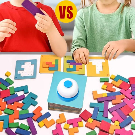 Montessori Puzzle-Battle – Farb- & Formenlernspiel mit Holzbausteinen