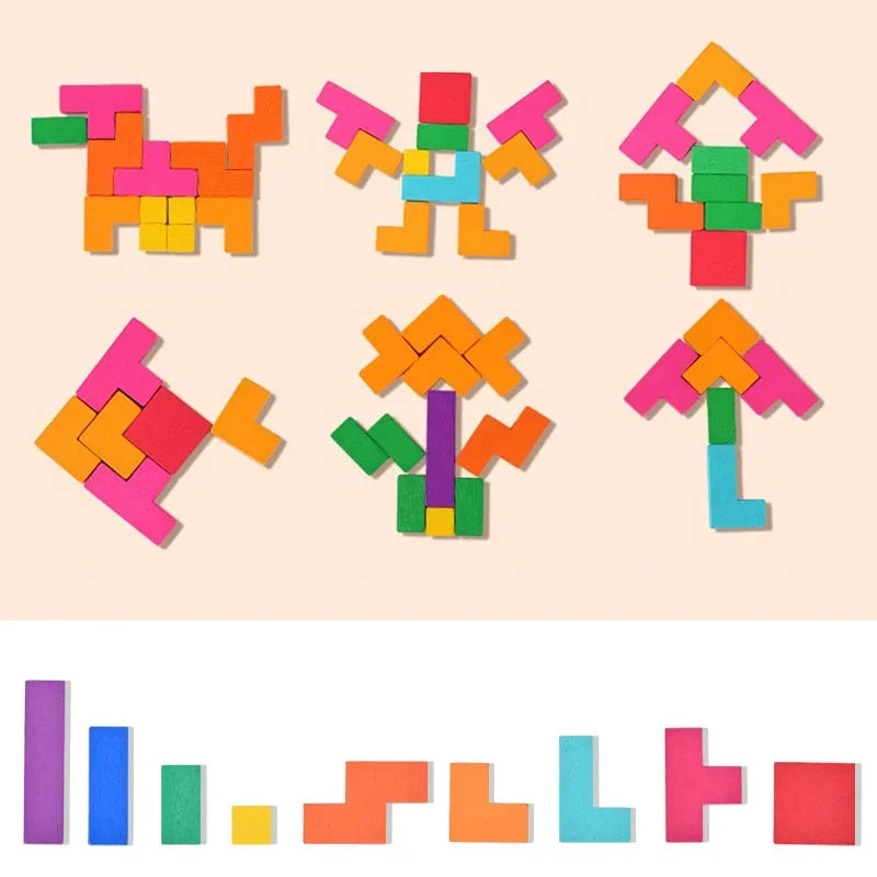 Montessori Puzzle-Battle – Farb- & Formenlernspiel mit Holzbausteinen
