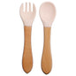 Baby Silikon Löffel & Gabel Set mit Holzgriff – BPA-frei & sicher fürs Essen