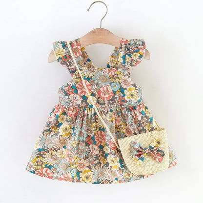 Sommer-Liebling für kleine Blumenmädchen – 2-teiliges Kleid mit Tasche