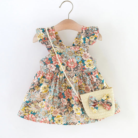 Sommer-Liebling für kleine Blumenmädchen – 2-teiliges Kleid mit Tasche