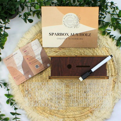 Sparbox aus Holz (3 Sparziele)
