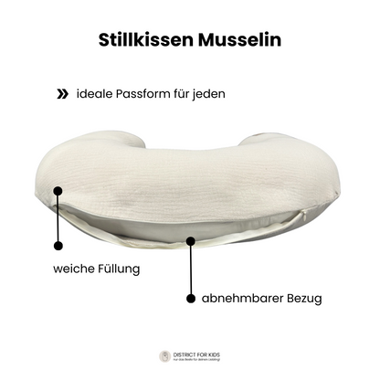Stillkissen U-Form Musselin mit abnehmbaren Bezug – ergonomisches Mondstillkissen