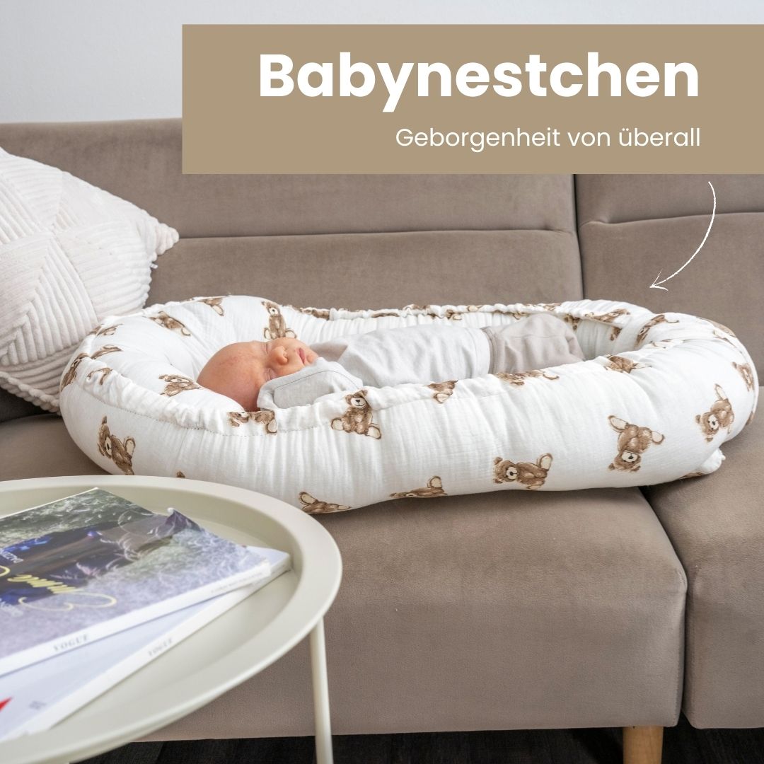 Babynestchen Musselin Teddybär – Weicher Baby-Kokon