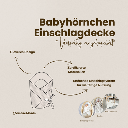 Babyhörnchen Musselin Herzen braun mit Schleife – Puckdecke & Einschlagdecke