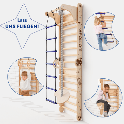 Apollo Schwedische Wand / Kletterleiter für kleine Astronauten + Mondschaukel-Set + Rutschbrett