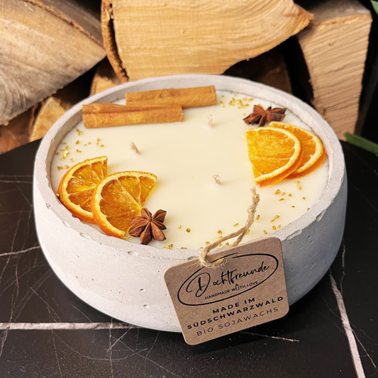 Handgemachte Betonkerze "Big Grey" 3x Baumwolldocht mit Duft Vanilla Toffee von DochtFreunde