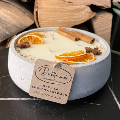 Handgemachte Betonkerze "Big Grey" 3x Baumwolldocht mit Duft Vanilla Toffee von DochtFreunde