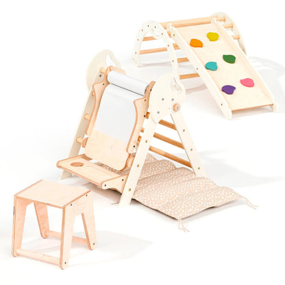 Montessori 4in1 Kletterdreieck für Babys: Pikler-Dreieck, Kletterbogen, Rutschbrett und Kissen für Kleinkinder (1–3 Jahre)