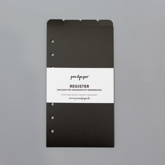 Register für Ringplaner - Tabs oben - "schwarz & transparent" - Din A5 & Personal