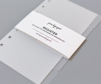 Register für Ringplaner - Tabs rechts - "schwarz" & "transparent" - Din A5 & Personal